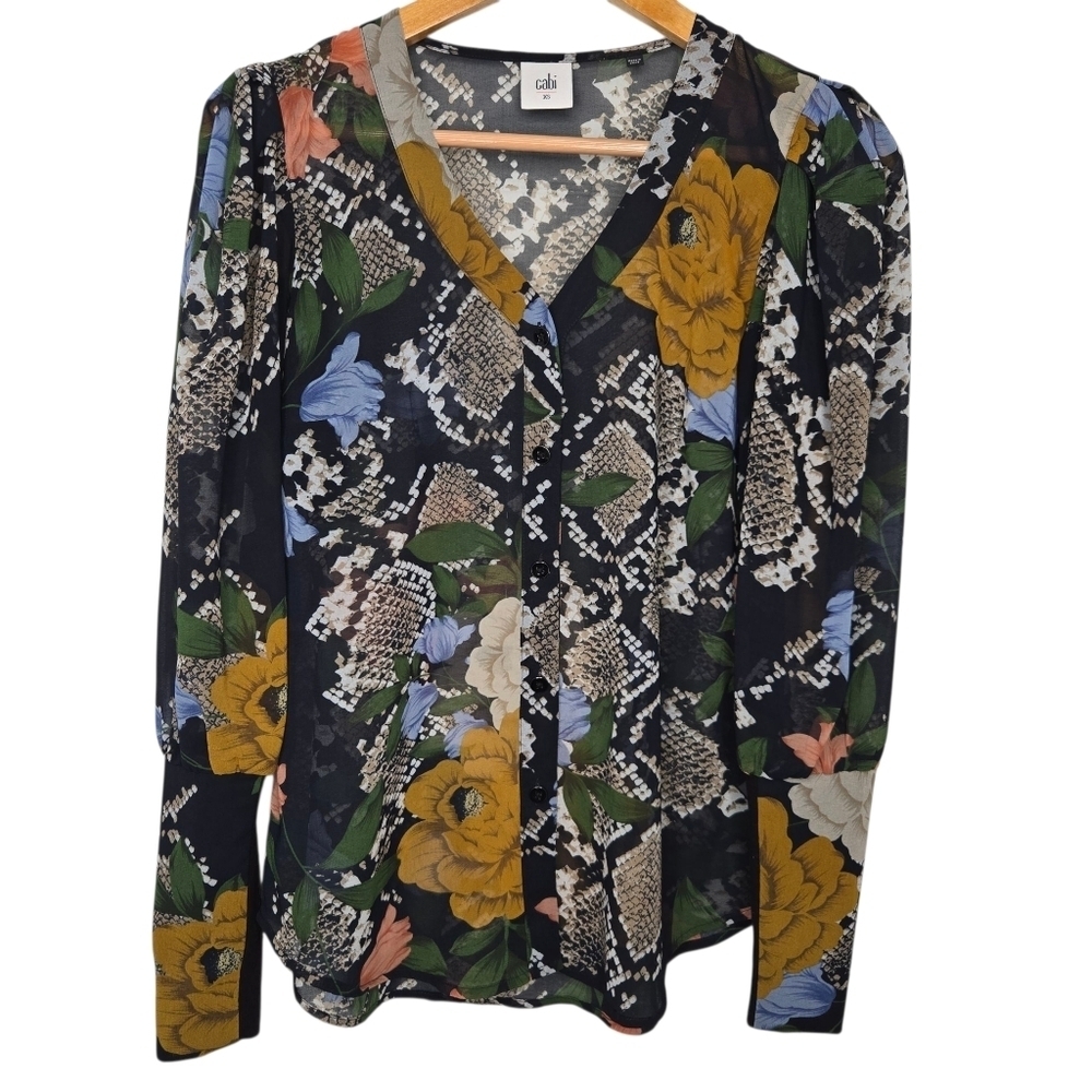 Cabi Womens Long Sleeve Charmer Floral Mixed Print Button Front Blouse XS 3762